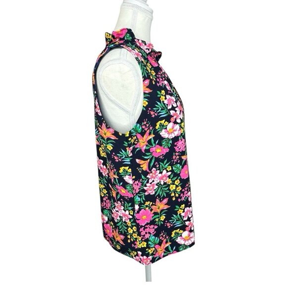 J.Crew Factory Women's Black Floral Ruffle Neck Sleeveless Career  Top S/C39 - Picture 2 of 13